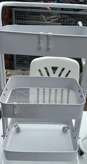 White 3-tier Rolling Metal Trolley Features Mesh Basket Shelves