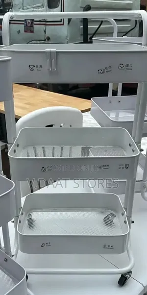 White 3-tier Rolling Metal Trolley Features Mesh Basket Shelves