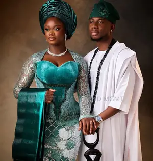 Luxury Arewa Bridal Lace Corset Dress Long Veil