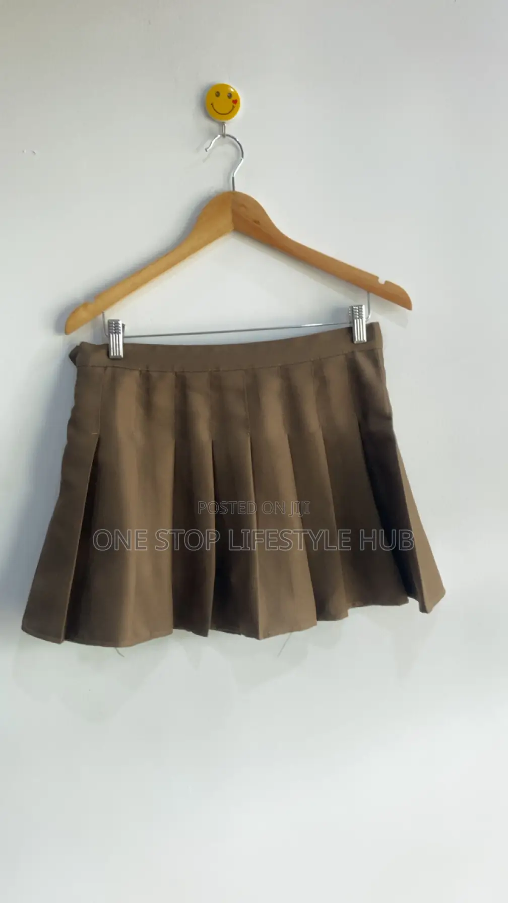 Khaki-Colored Pleated Mini Skirt