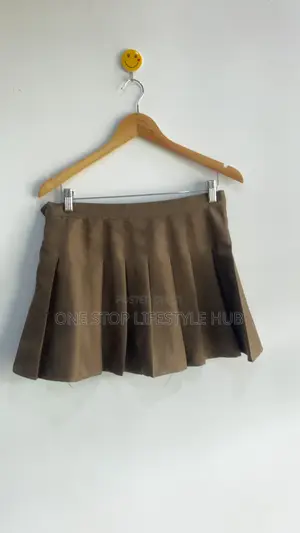Khaki-Colored Pleated Mini Skirt