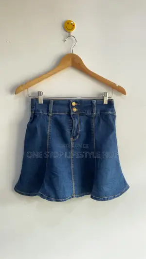 Ladies High-Waisted Flared Denim Mini Skirt - Blue