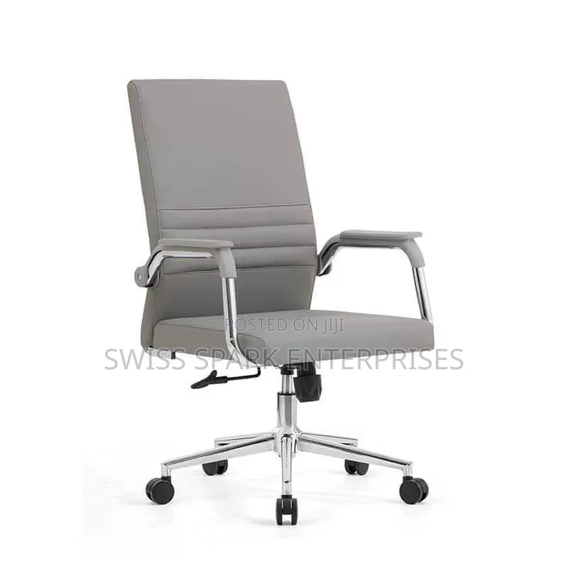 • Executive Office Chair - Swivel, Height Adjustable, Black Leather