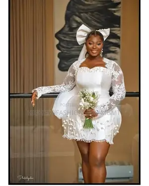 Luxury Structured Pearl-Fringed Mini Gown With Statement Bow Veil
