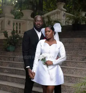 Luxury Loop-Sleeve Satin Civil Wedding Mini Dress