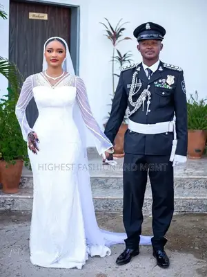 Exquisite Linear Beaded Bridal Gown With Sheer Illusion Sleeves