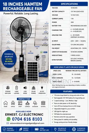 18inches Rechargeable Standing Fan