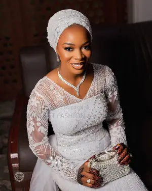 Premium Pearl All-White Nikkah Mermaid Gown Set