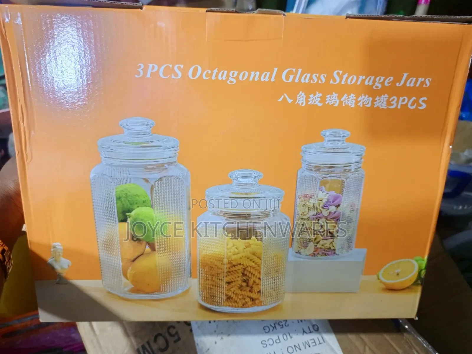 Octagonal Glass Storage Jars 3 Set