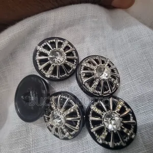 Black Metal Buttons With Silver Stones