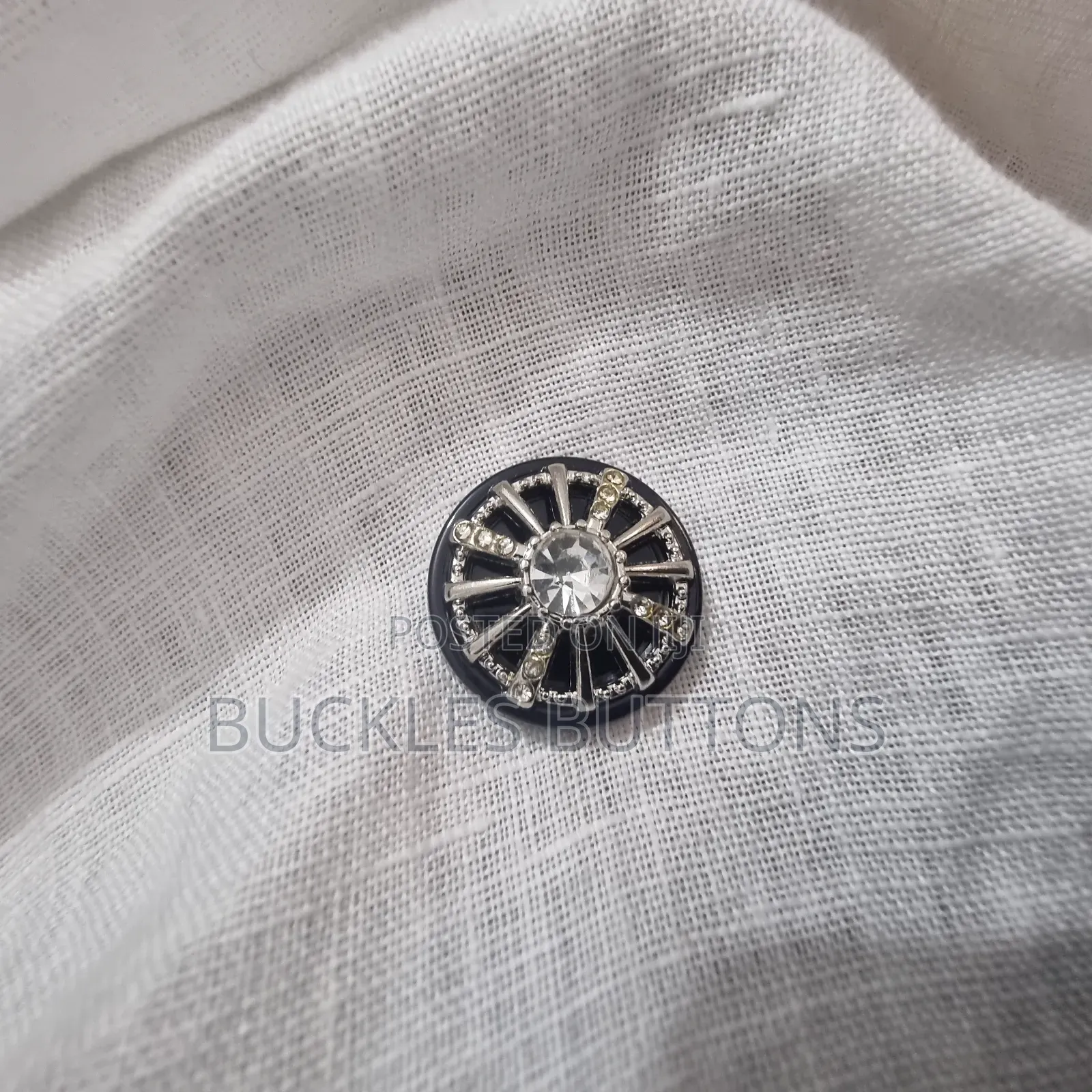 Black Metal Buttons With Silver Stones
