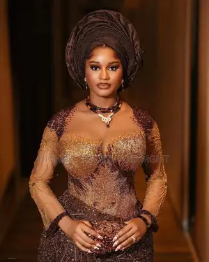 Premium Bronze-Gold Embellished Corset Gown