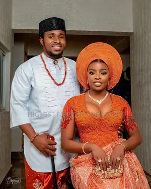 Luxury Fringed Sleeve Orange Beaded Blouse and Gele Se