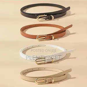 4pcs Set of Golden Pin Buckle Slim Belts, Featuring a Solid Color Desi