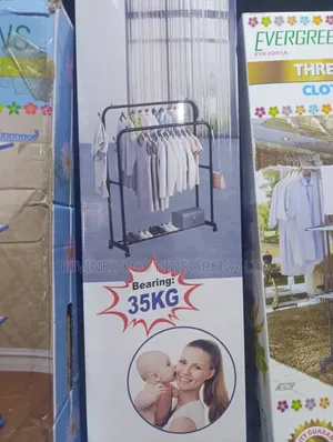 Double Pole Rolling Garment Rack With Shelf Wheels 35kg