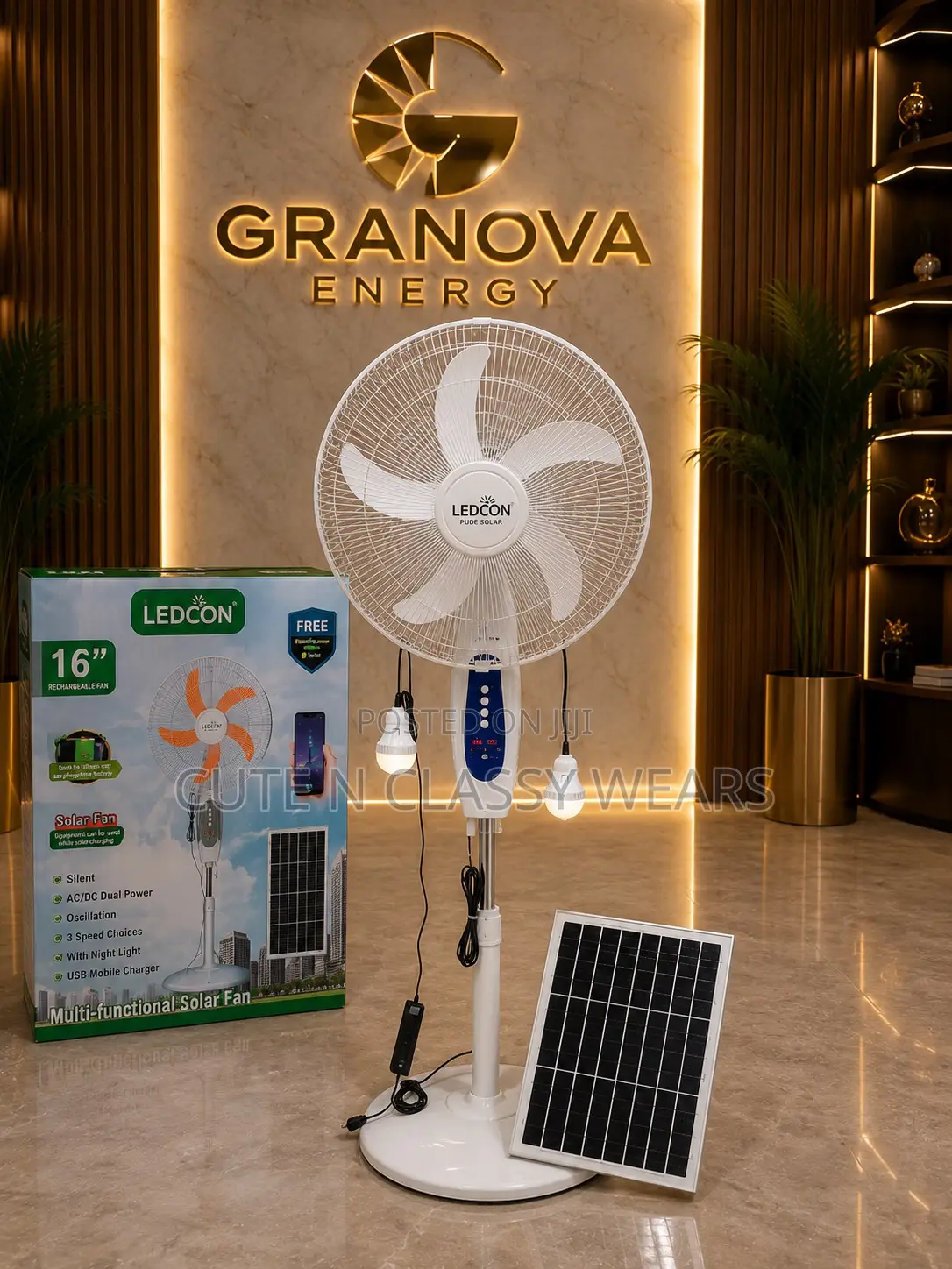 16” Ledon Solar and Rechargeable Fan