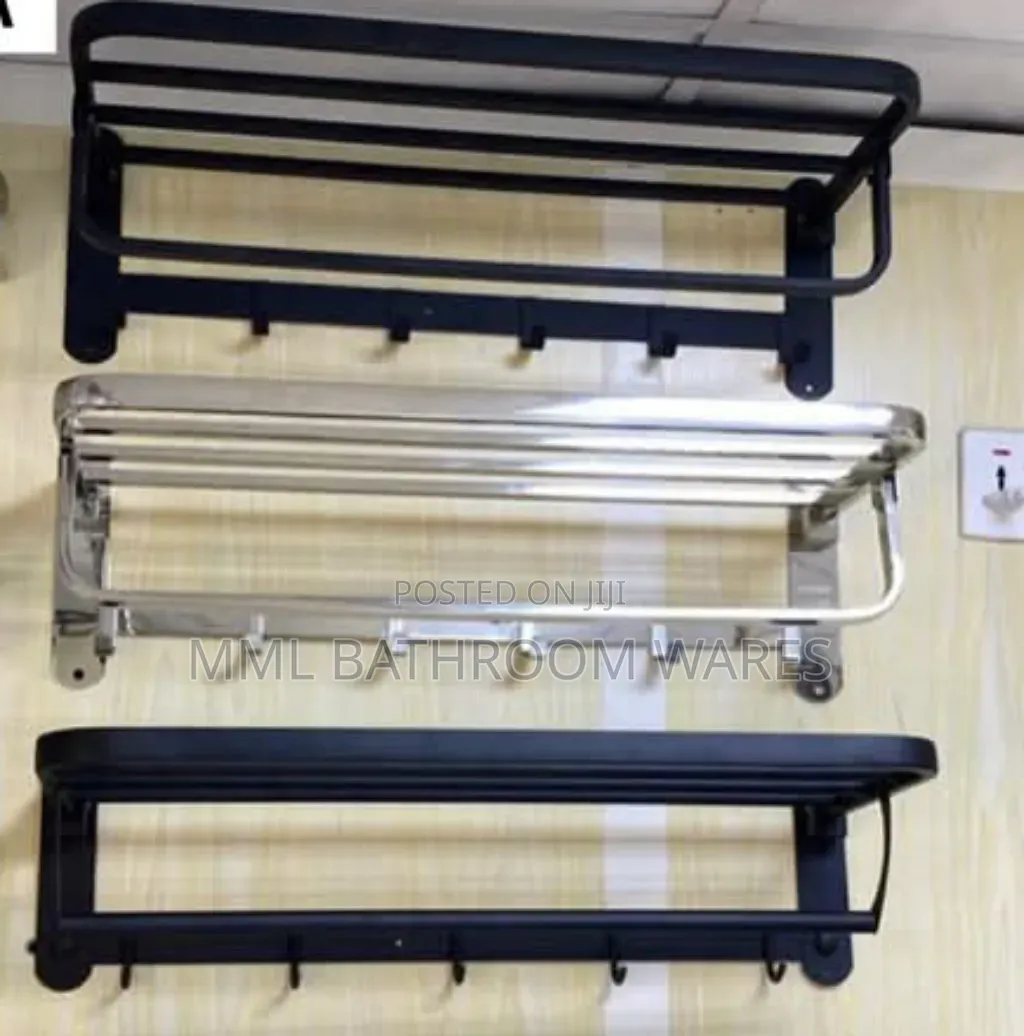 60cm Multiple Matte Black Towel Rack With Shelve and Hooks