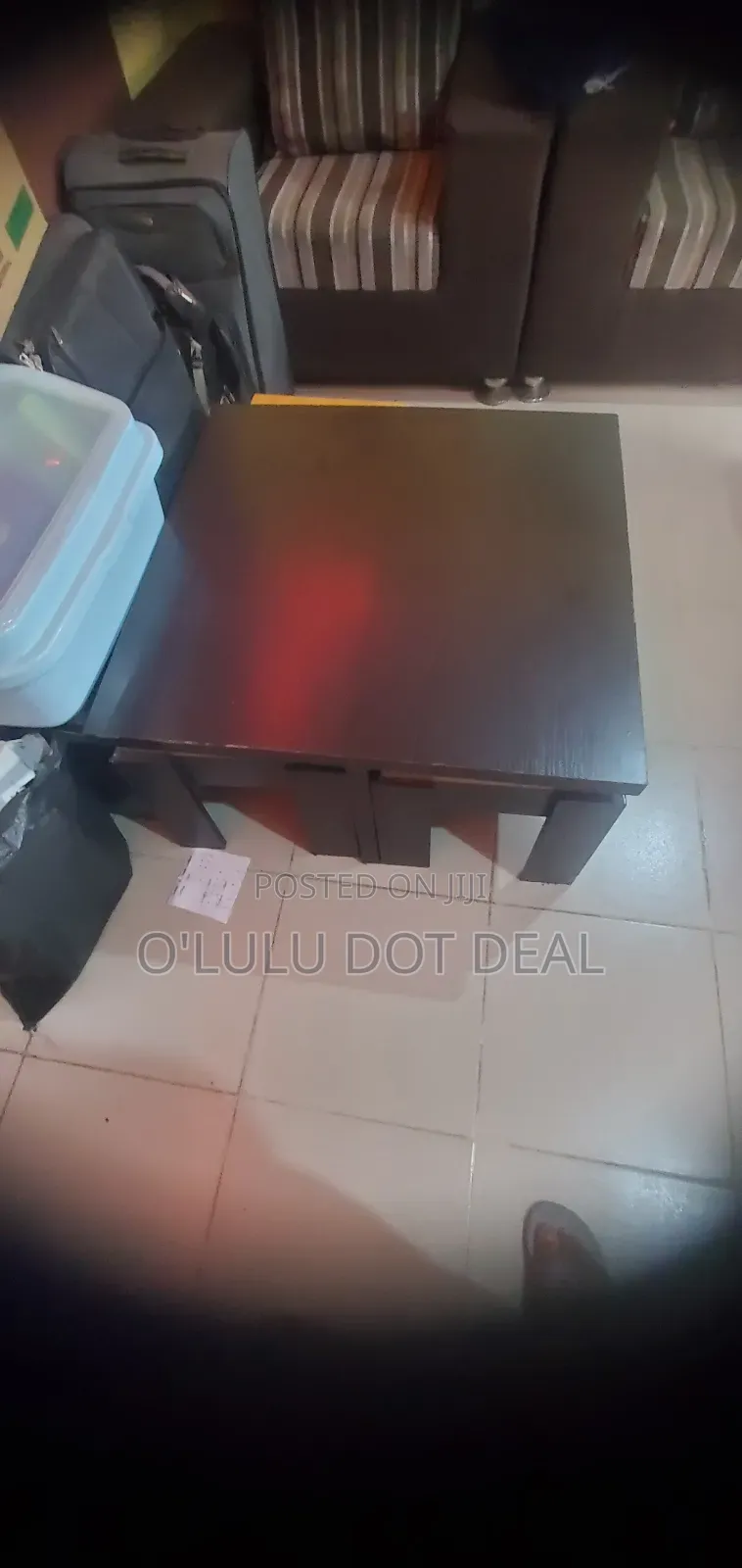 Square Center Table (No Stools), Dark Wood Finish