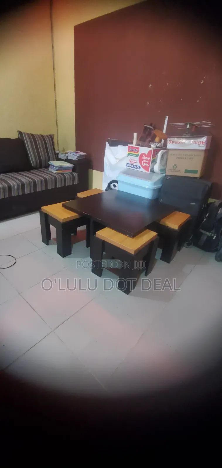 Square Center Table (No Stools), Dark Wood Finish