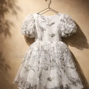 Girls Floral Organza Dress With Puff Sleeves