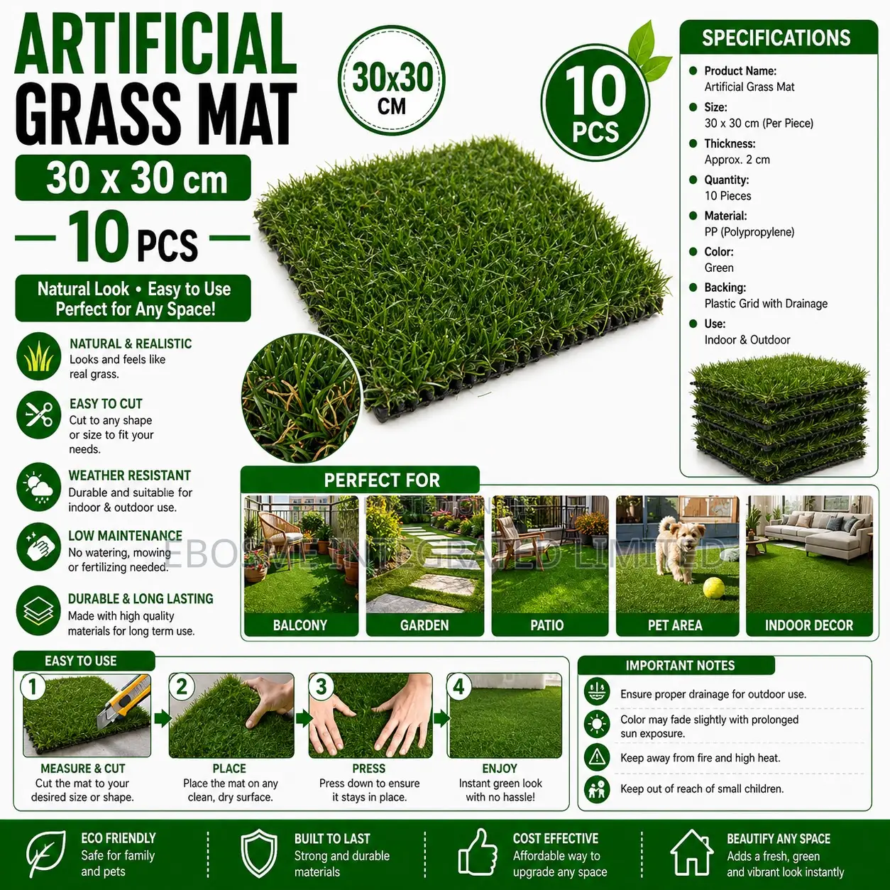 Carpet Grass 30 X 30 Cm
