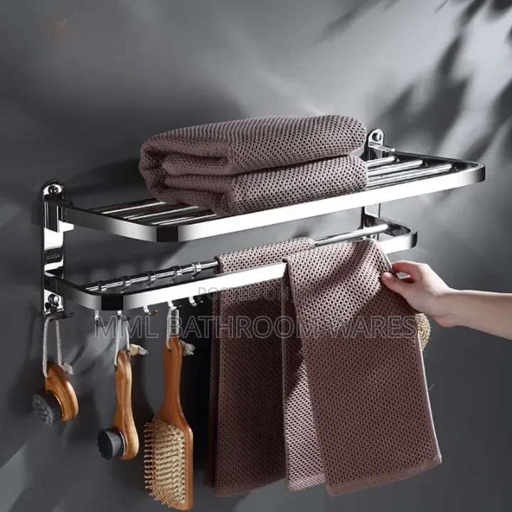 Stainless Steel Double-Layer Towel Rack With Hooks