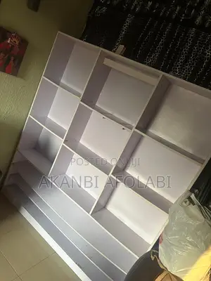 Large White Wooden Display Shelf With Multiple Compartments
