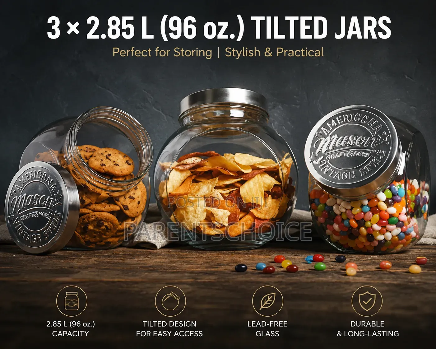 Mason Jars Tilted 2.86l - 3pcs
