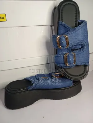 Height-Increasing Denim Slippers, Roman Sandals, European Style,