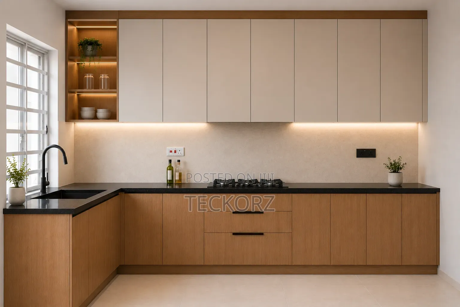L-Shape Kitchen Cabinet With Accessories