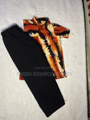 Stylish Boys 2-Piece Outfit | Printed Shirt Black Trousers Set