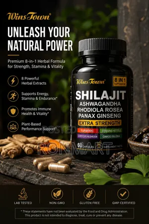 Winstown Shilajit 8-in-1 Herbal Complex – Extra Strength | 60 Capsules