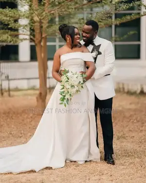 Luxury Ivory Silk Off-Shoulder Wedding Gown