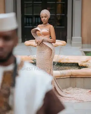 Luxury Heavily Beaded Champagne Bridal Gown