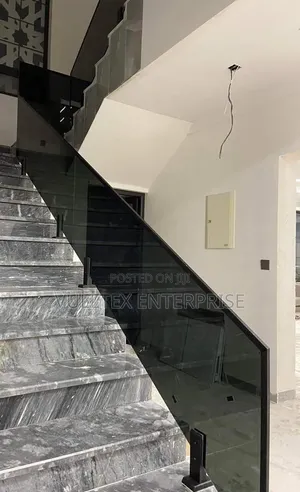 Black Glass on Black Spigot Staircase Rail