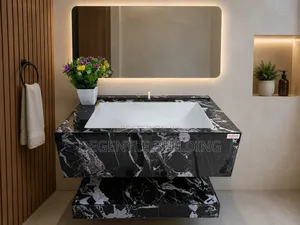 Black Marble Bathroom Vanity Cabinet With Ledmirror Wash Basin