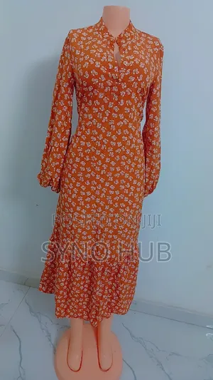 Brown Flare Dress With Buttons
