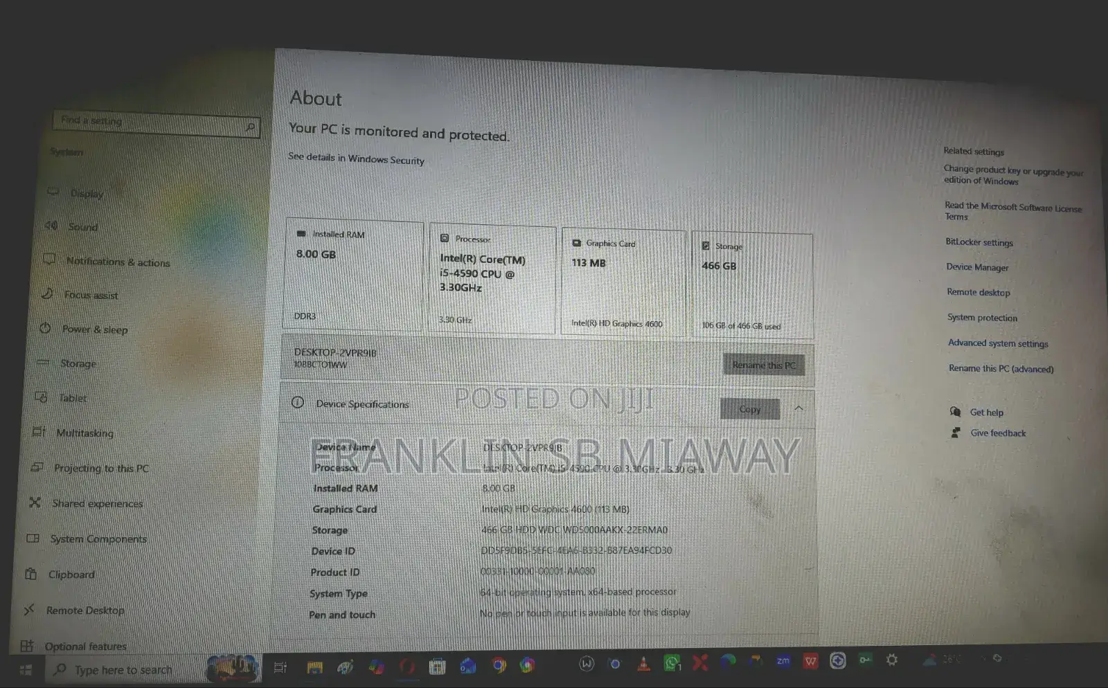 Desktop Computer Lenovo 8GB Intel Core i5 HDD 500GB