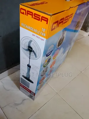 New in Qasa 18" Rechargeable Standing Fan With Led Bulb-QRF-7918