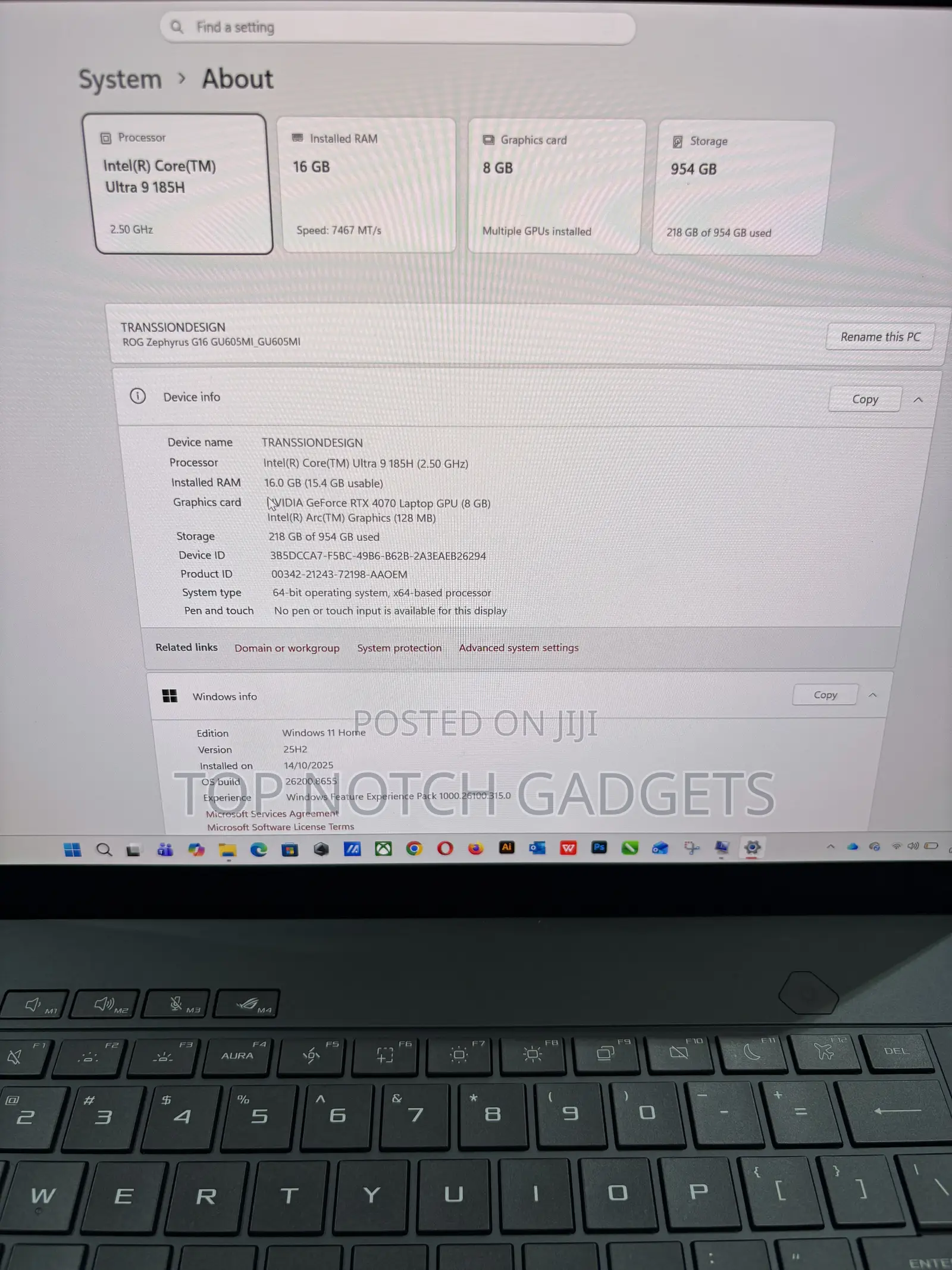 Laptop Asus ROG Zephyrus G16 16GB Intel Core Ultra 9 SSD 1T