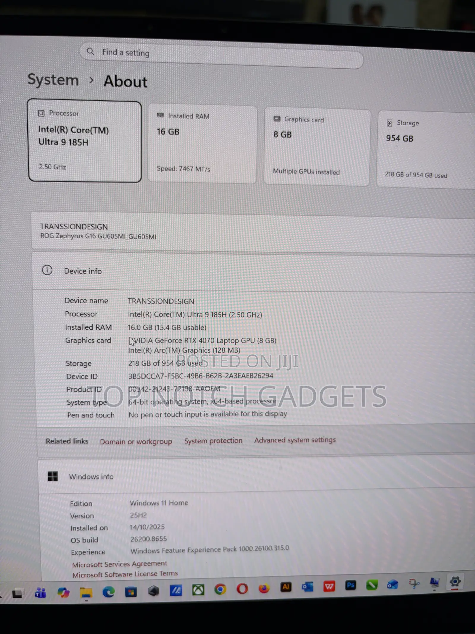 Laptop Asus ROG Zephyrus G16 16GB Intel Core Ultra 9 SSD 1T