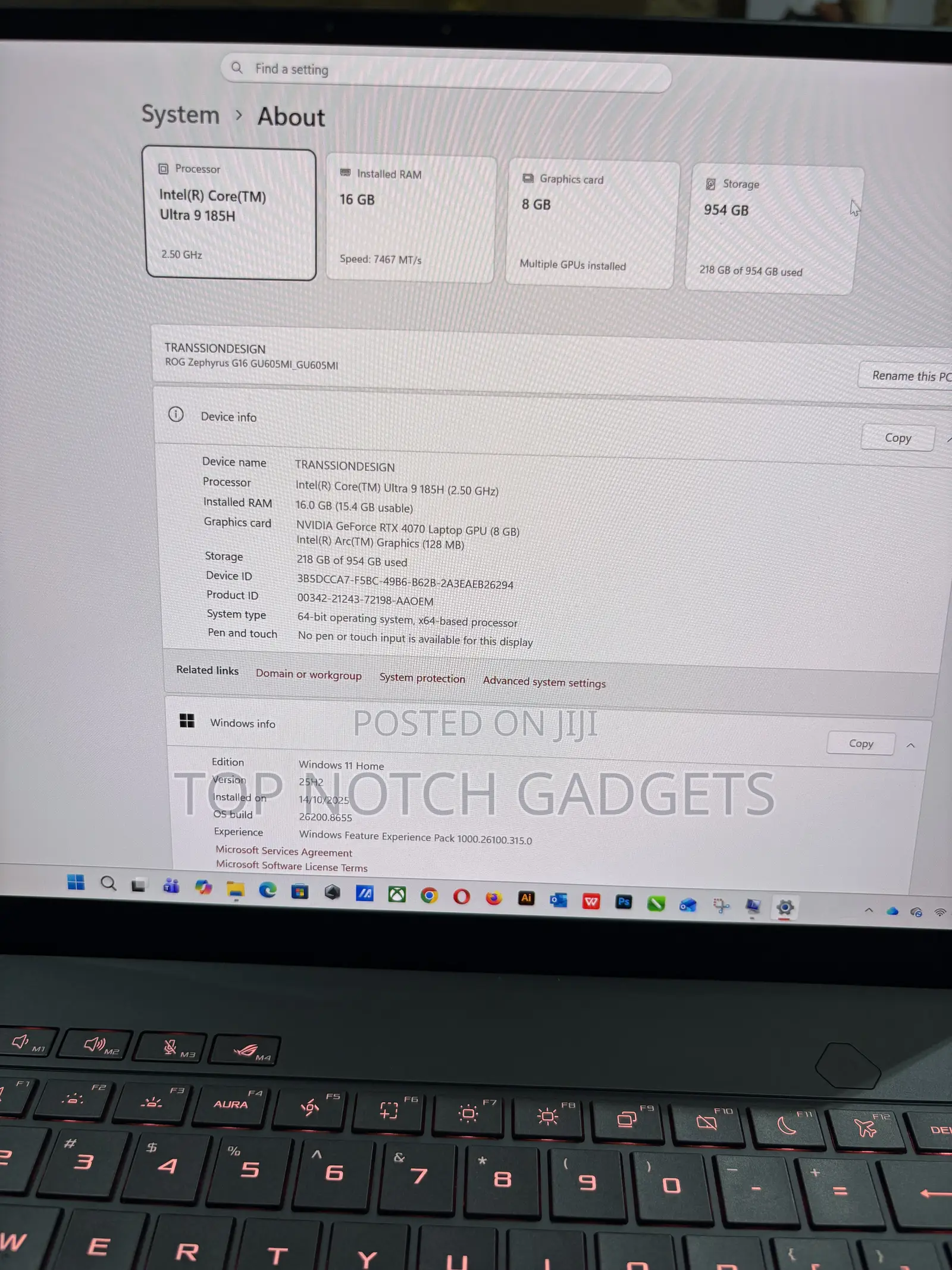 Laptop Asus ROG Zephyrus G16 16GB Intel Core Ultra 9 SSD 1T
