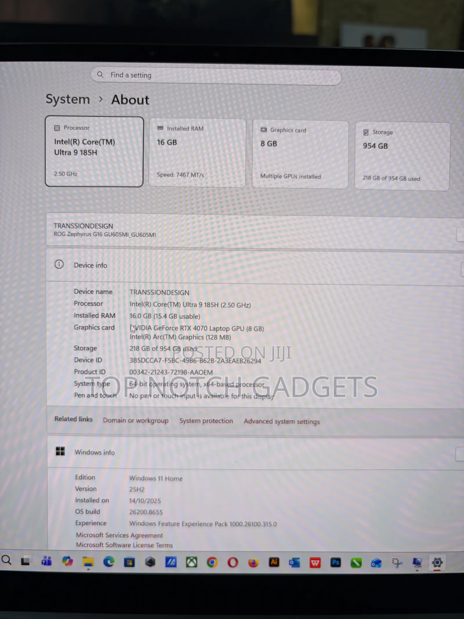 Laptop Asus ROG Zephyrus G16 16GB Intel Core Ultra 9 SSD 1T