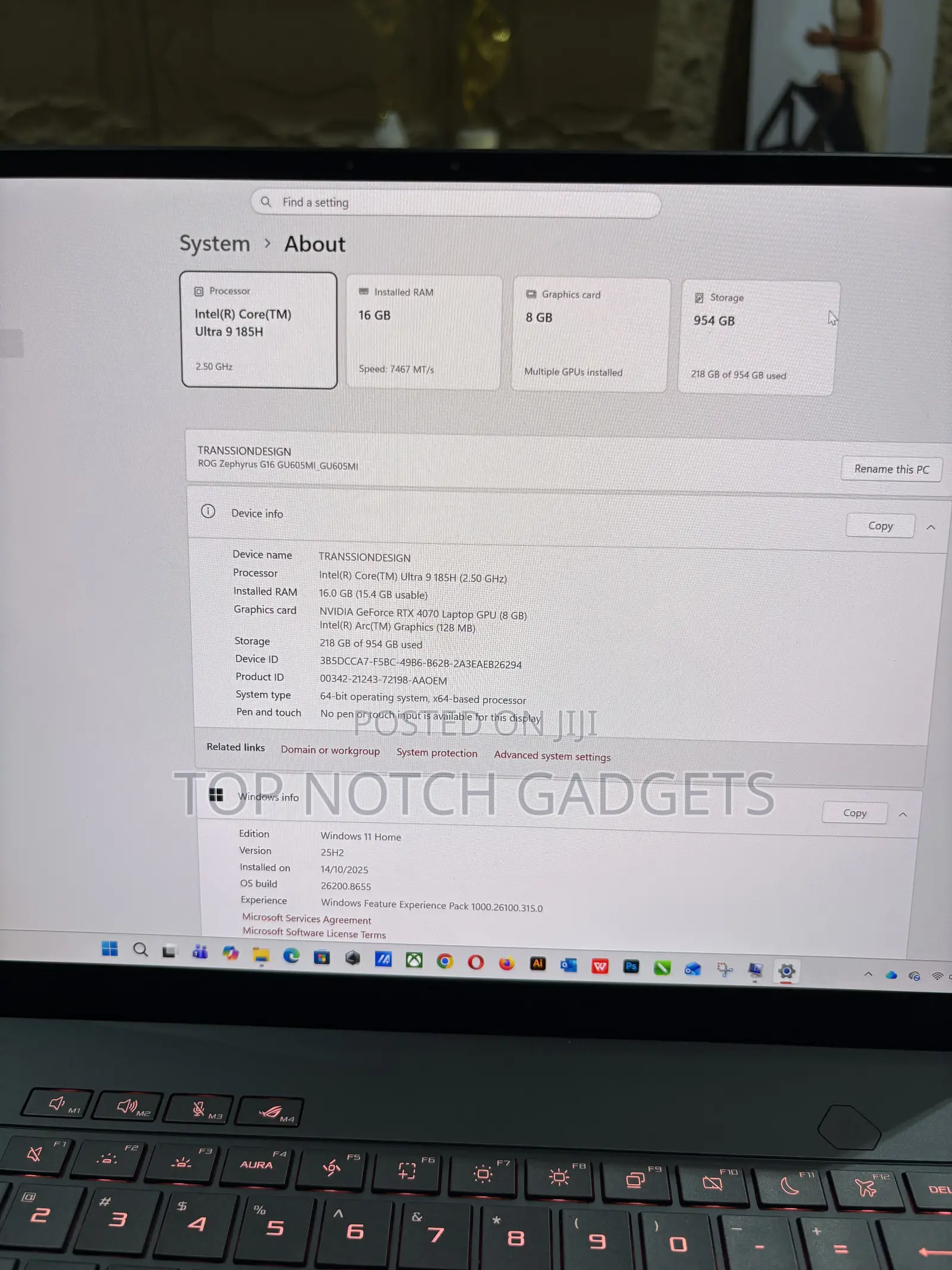 Laptop Asus ROG Zephyrus G16 16GB Intel Core Ultra 9 SSD 1T