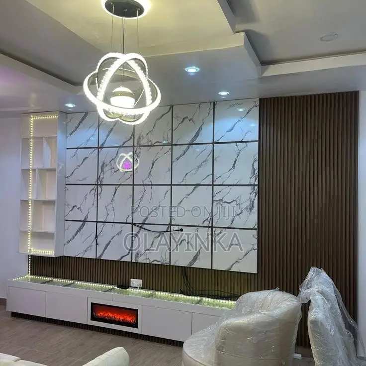 Modern Luxury Tv Console With Wall Panel Led Lighting