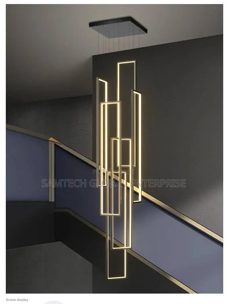 Modern Geometric Staircase Chandelier – Luxury Rectangle Pendant Light