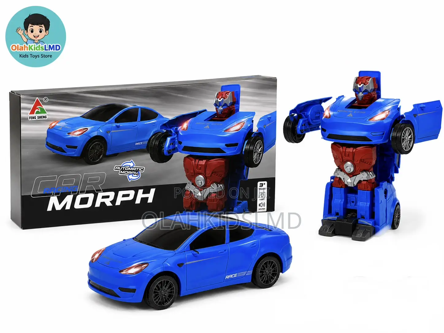 Tesla-Style Transforming Robot Car Toy – Automatic Morph With Light