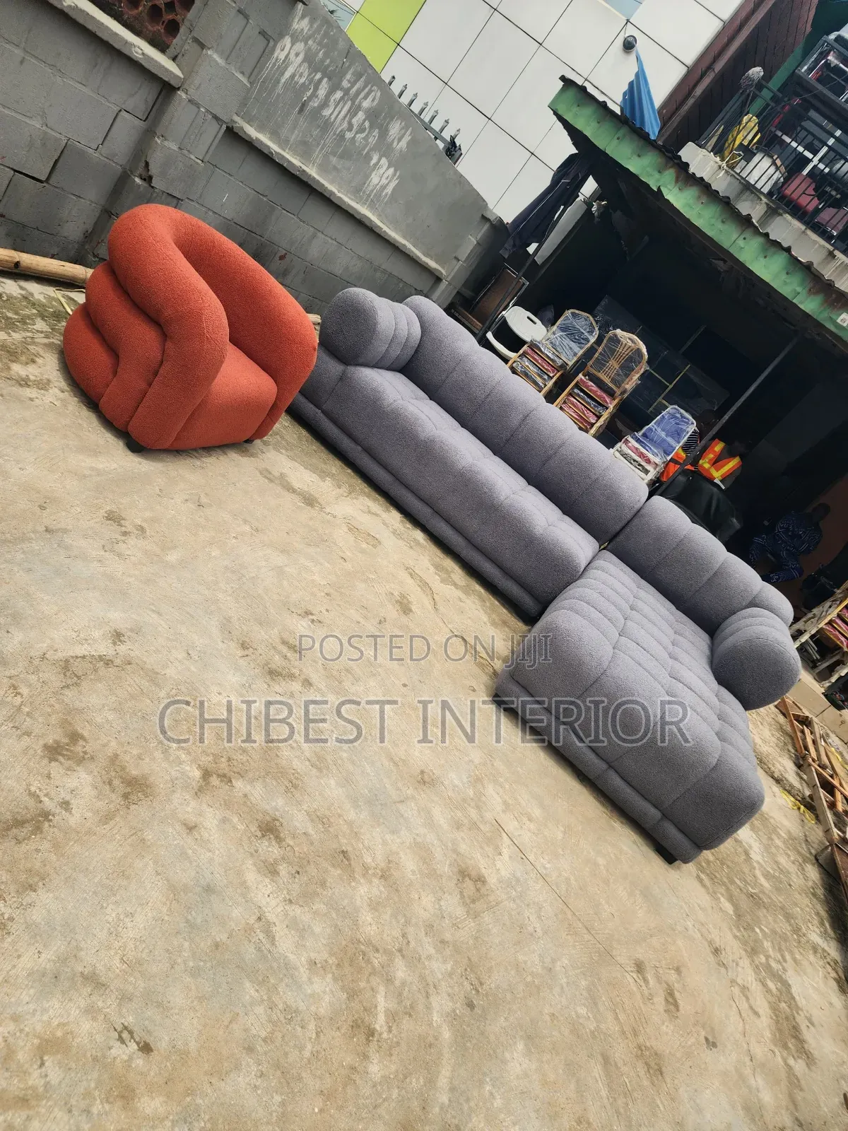 Grey Coloured Standard L-Shaped Sofa Couch.