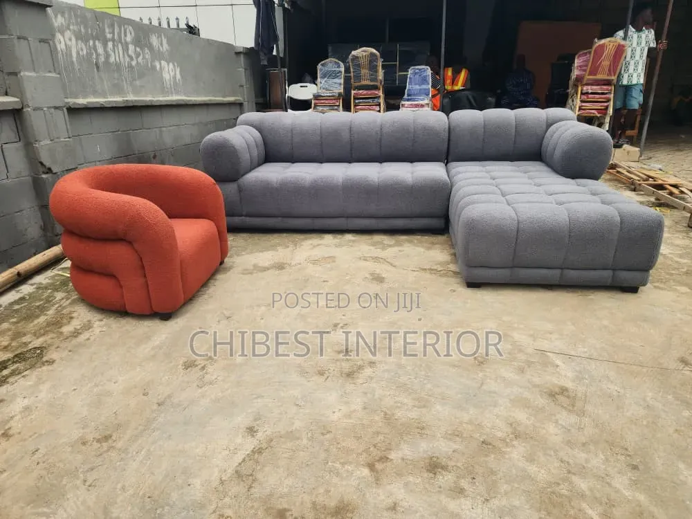 Grey Coloured Standard L-Shaped Sofa Couch.