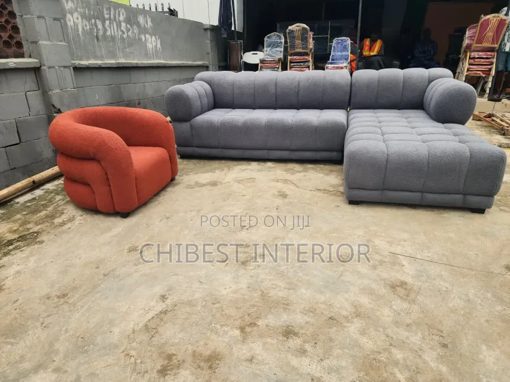 Modernized L-Shaped Upholstery Padded Sofa.
